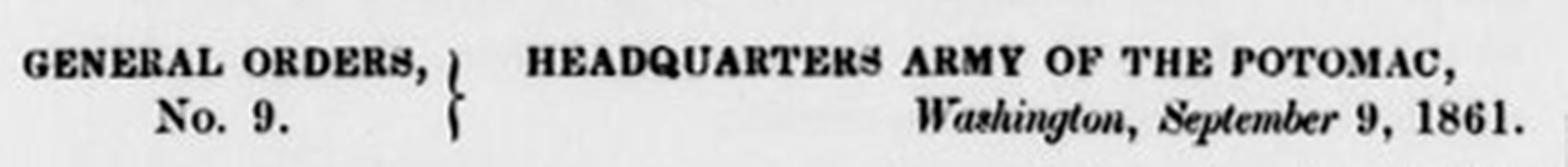 G. O. # 9 Fort Woodbury Sept. 9, 1861(a)